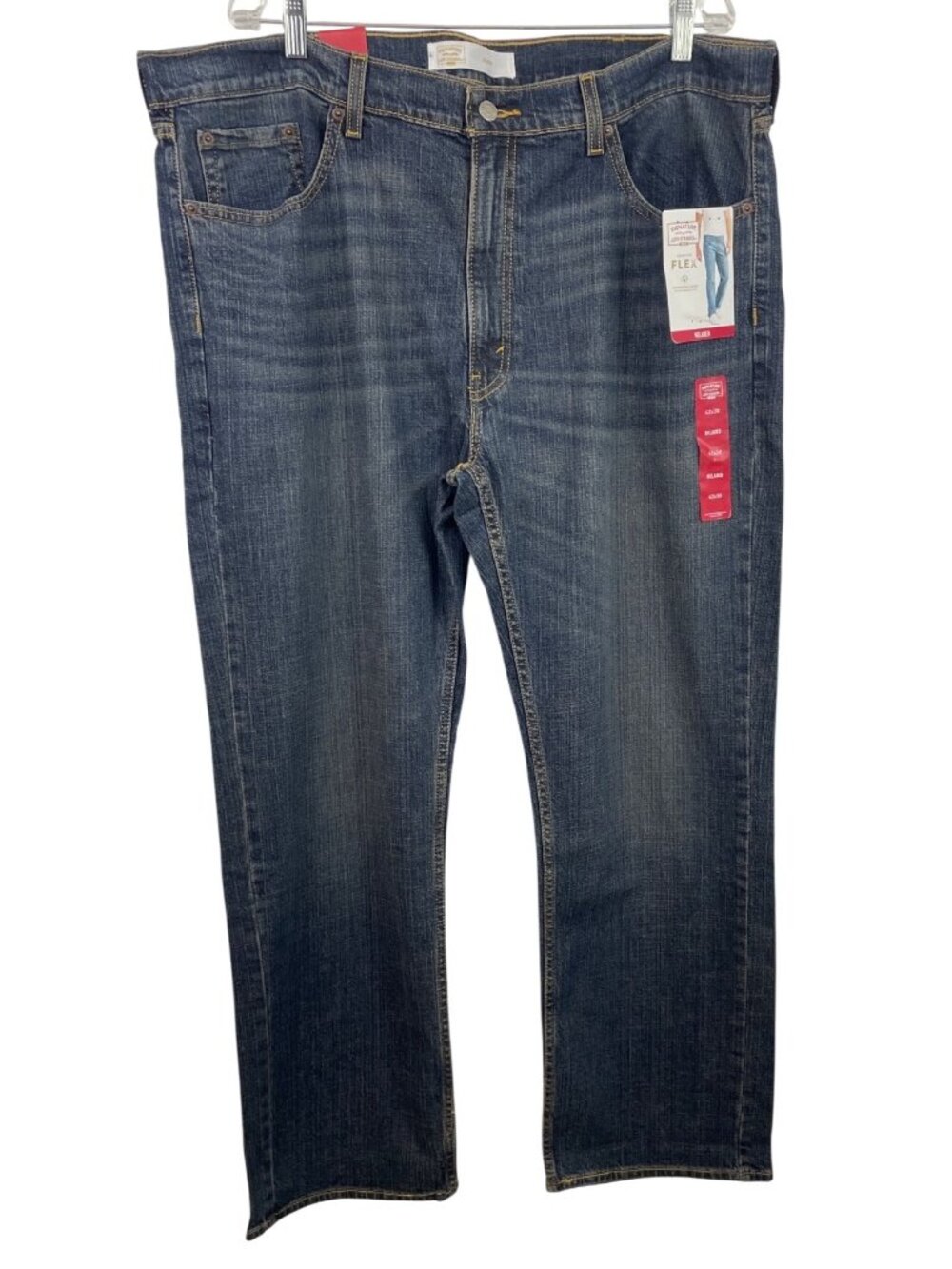 Signature Levi Strauss Relaxed Fit Flex Jeans Mens 42x30 Dark Wash